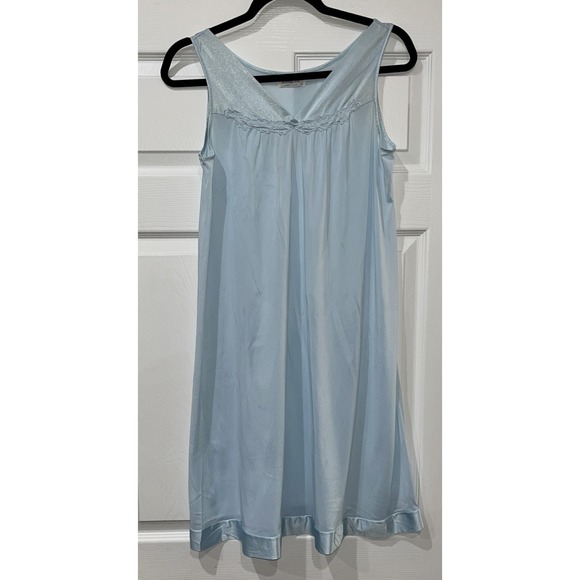 Vanity Fair Other - Vintage Vanity Fair Blue Nylon Satin V-Neck Nightgown Size Small